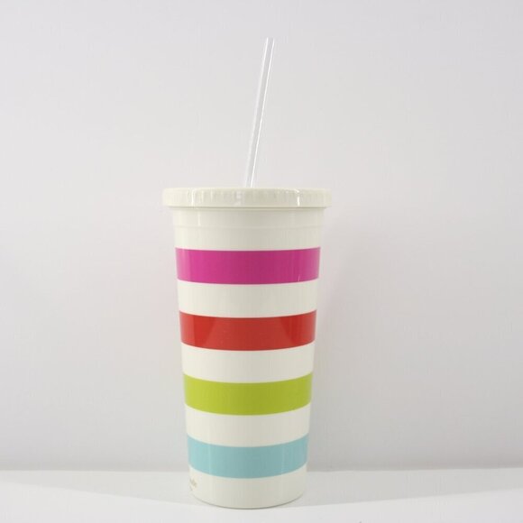 Kate Spade NY Candy Stripe Multi Color Insulated Tumbler New Straw 20oz / 591mL - Picture 2 of 13